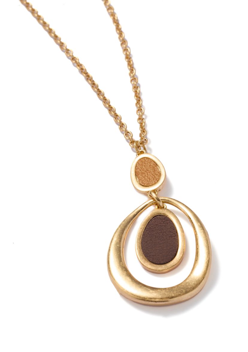  Brown Oval Orbital Pendant Necklace