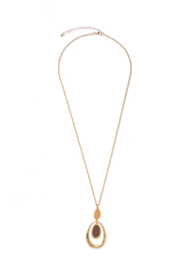  Brown Oval Orbital Pendant Necklace