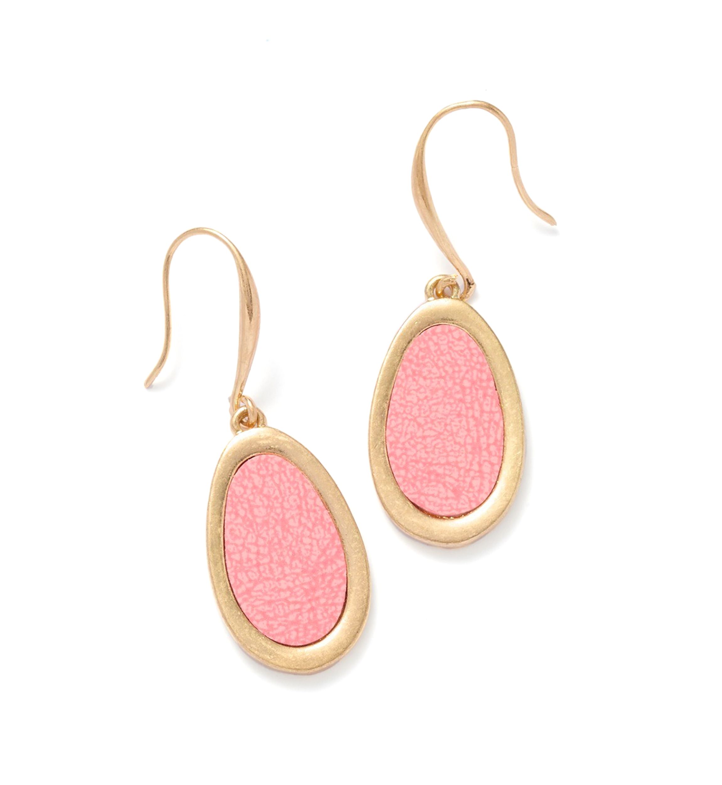 Pink Oval Gold Tone Drop Earrings