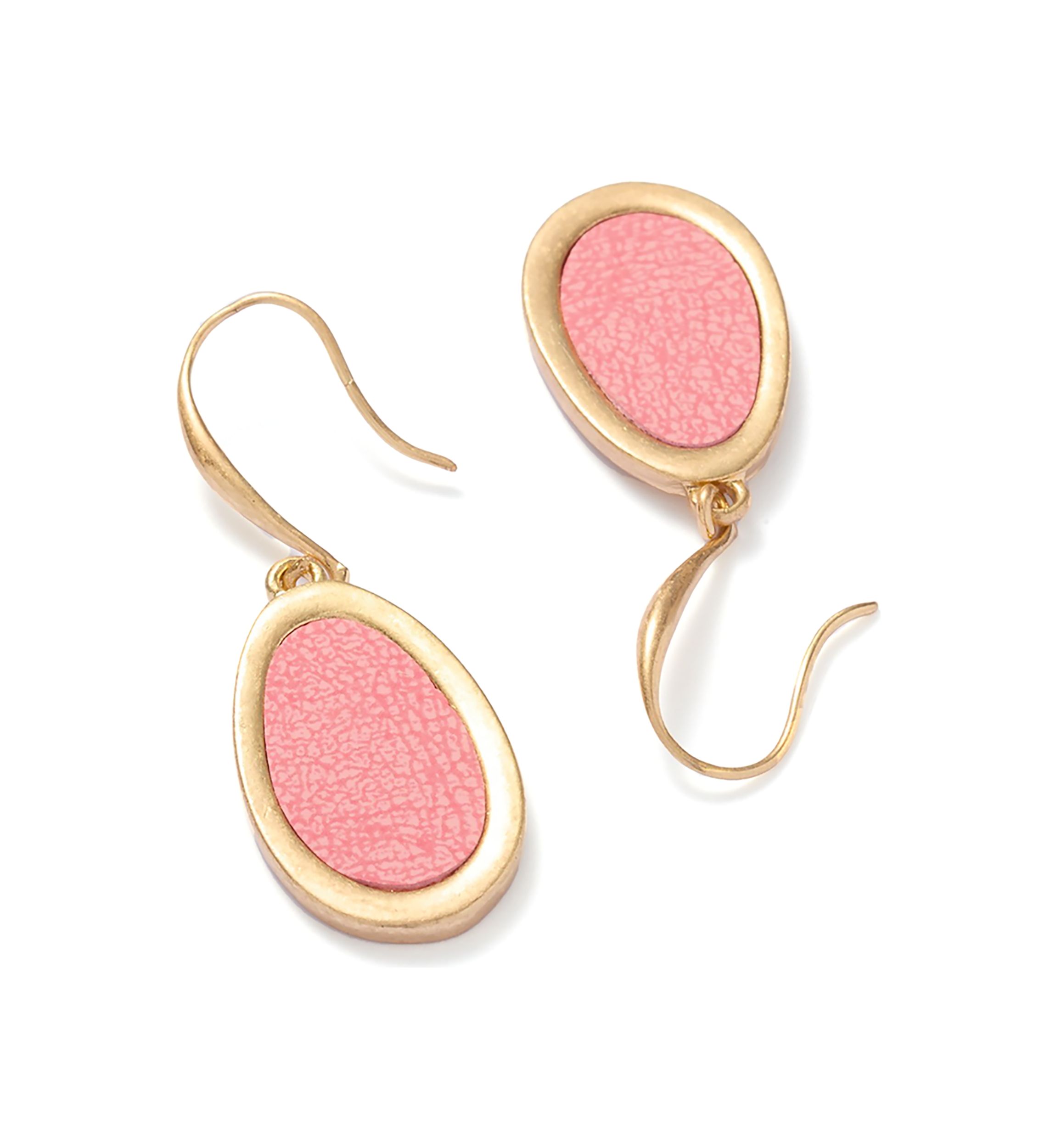 Pink Oval Gold Tone Drop Earrings
