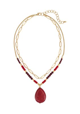 Wonderly Beaded Crimson Pendant Multi Row Necklace, 17 in