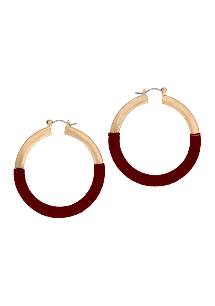 Berry Thread Wrapped Hoop Earrings
