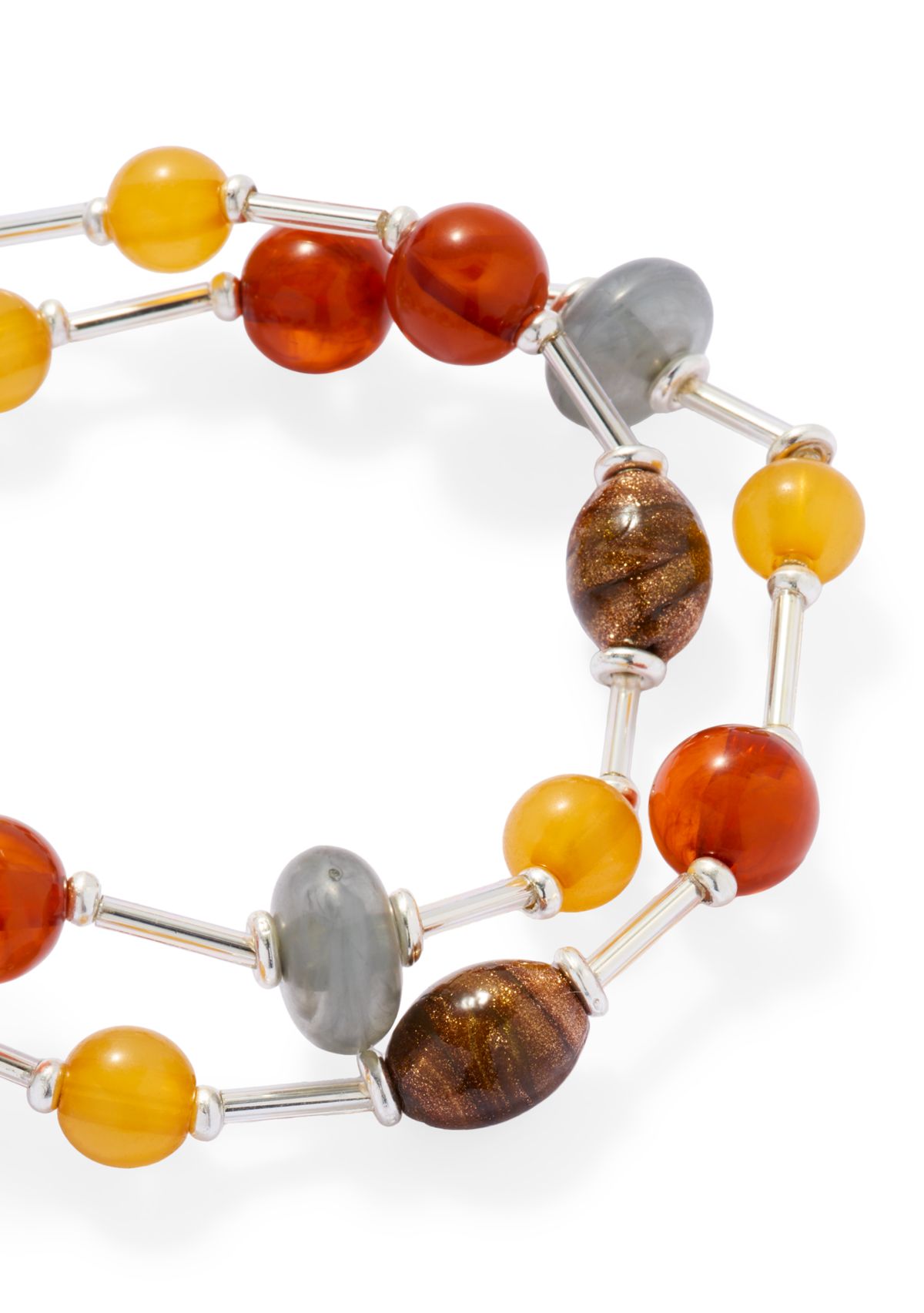 Multi Bead Silver Tone Stretch Bracelet Set