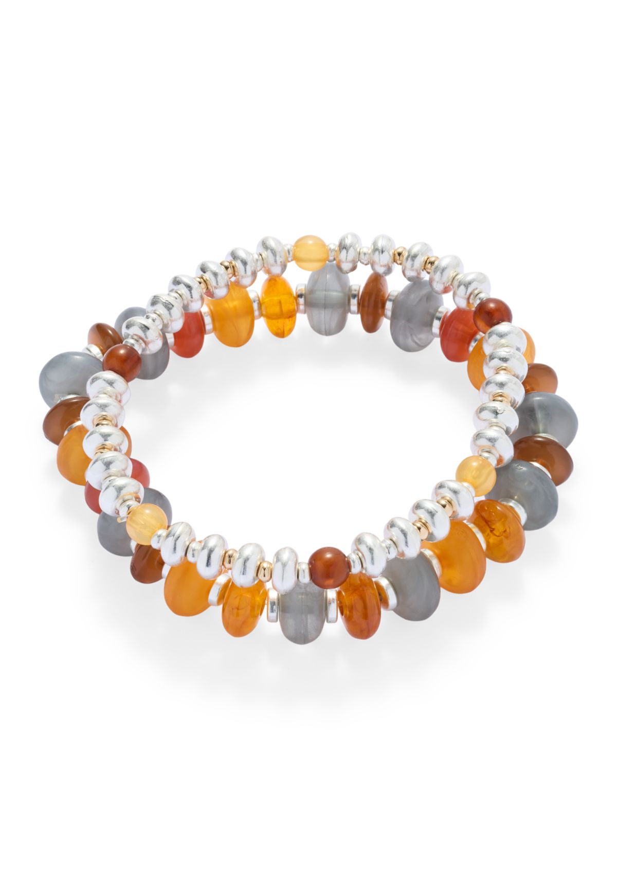 Multi Bead Silver Tone Stretch Bracelet Set