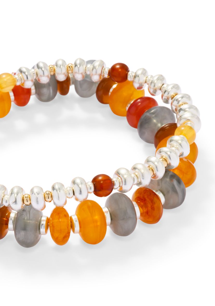 Multi Bead Silver Tone Stretch Bracelet Set