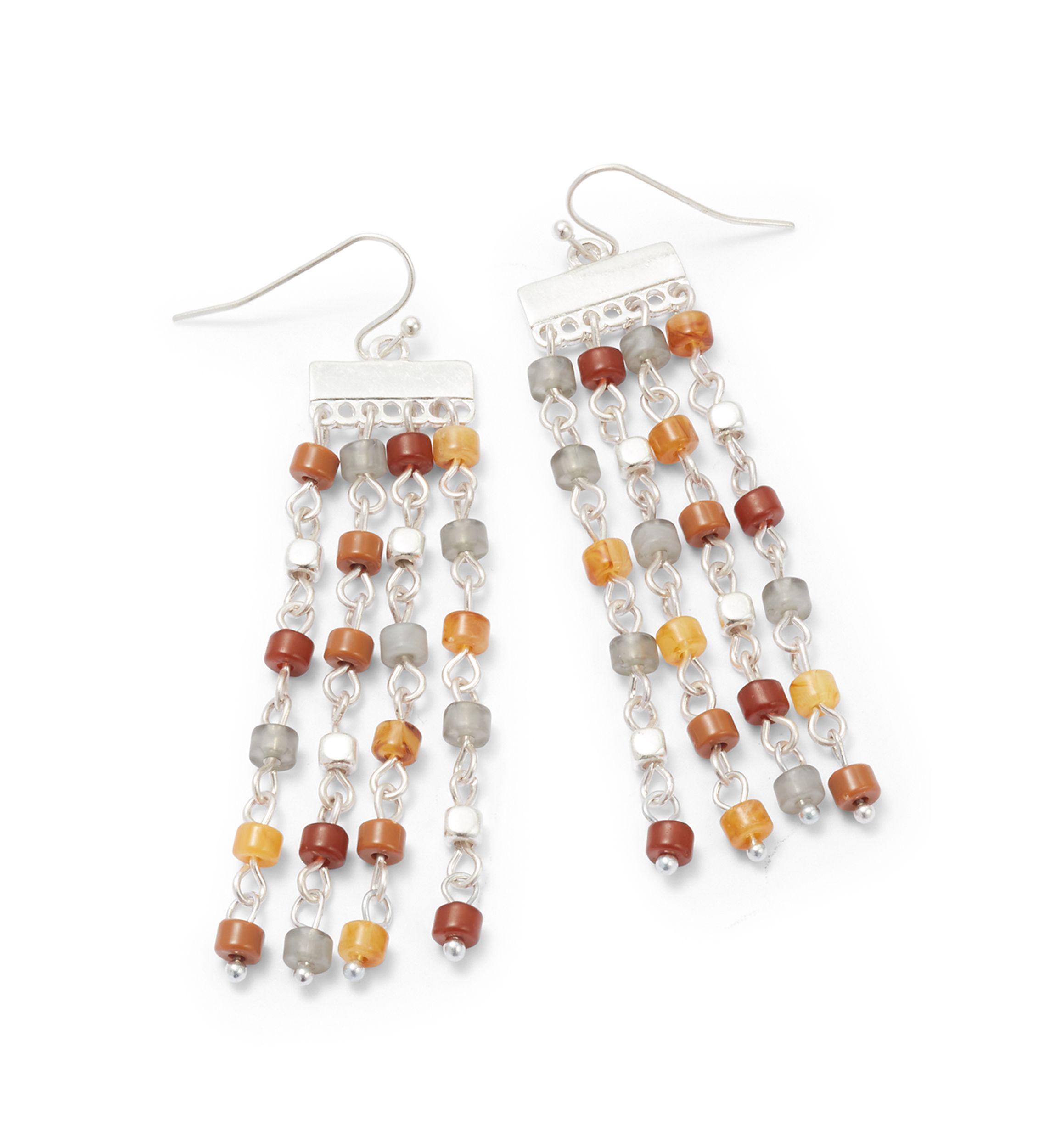 Silver Tone Multi Bead Chandelier Earrings
