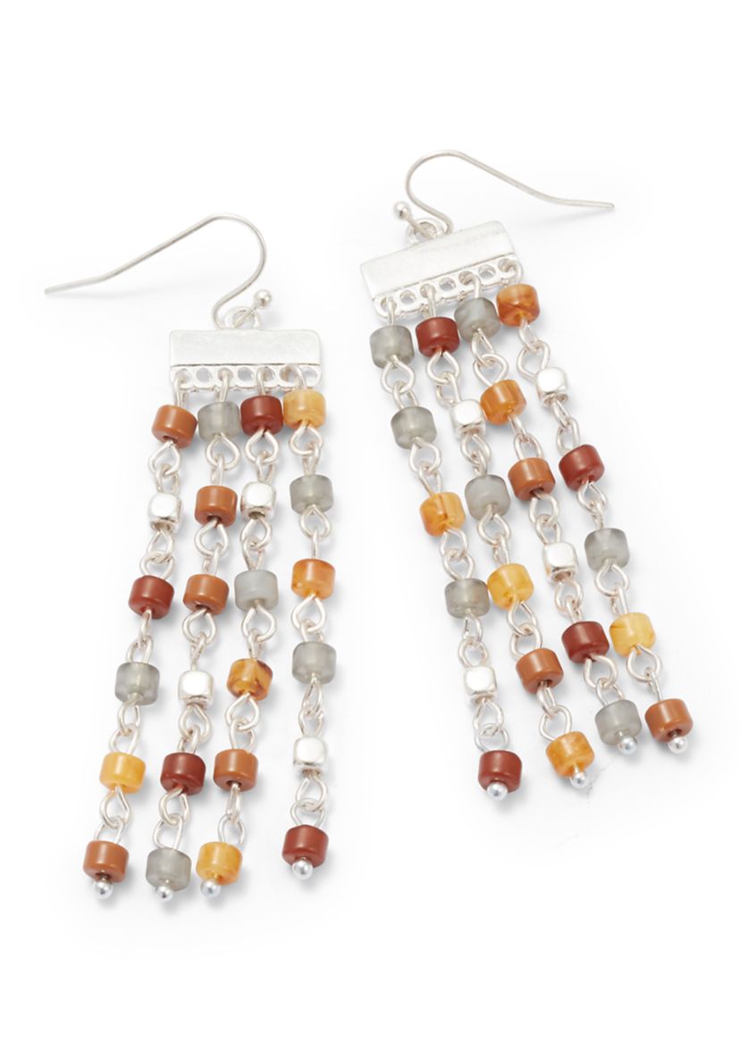 Silver Tone Multi Bead Chandelier Earrings