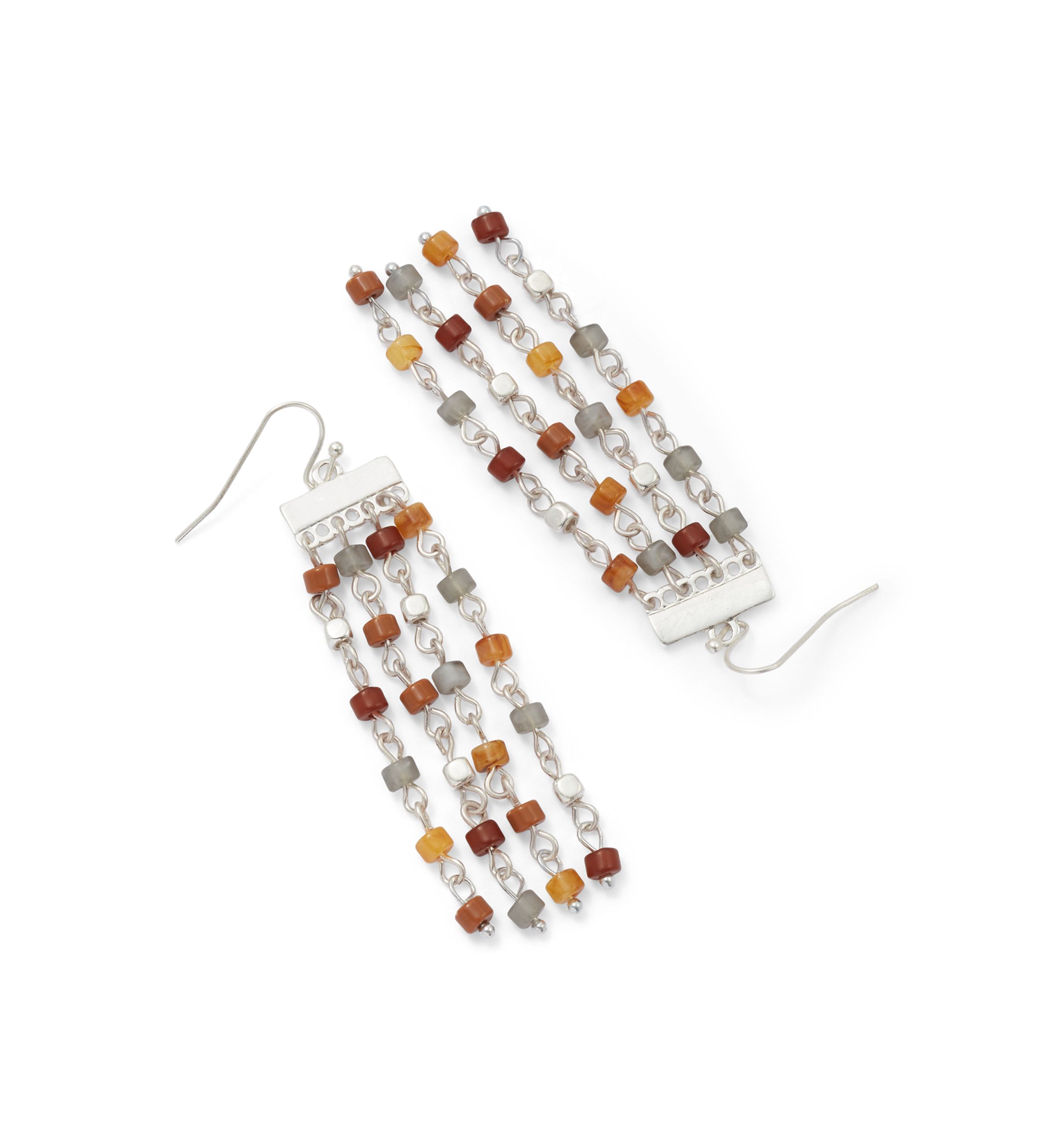 Silver Tone Multi Bead Chandelier Earrings