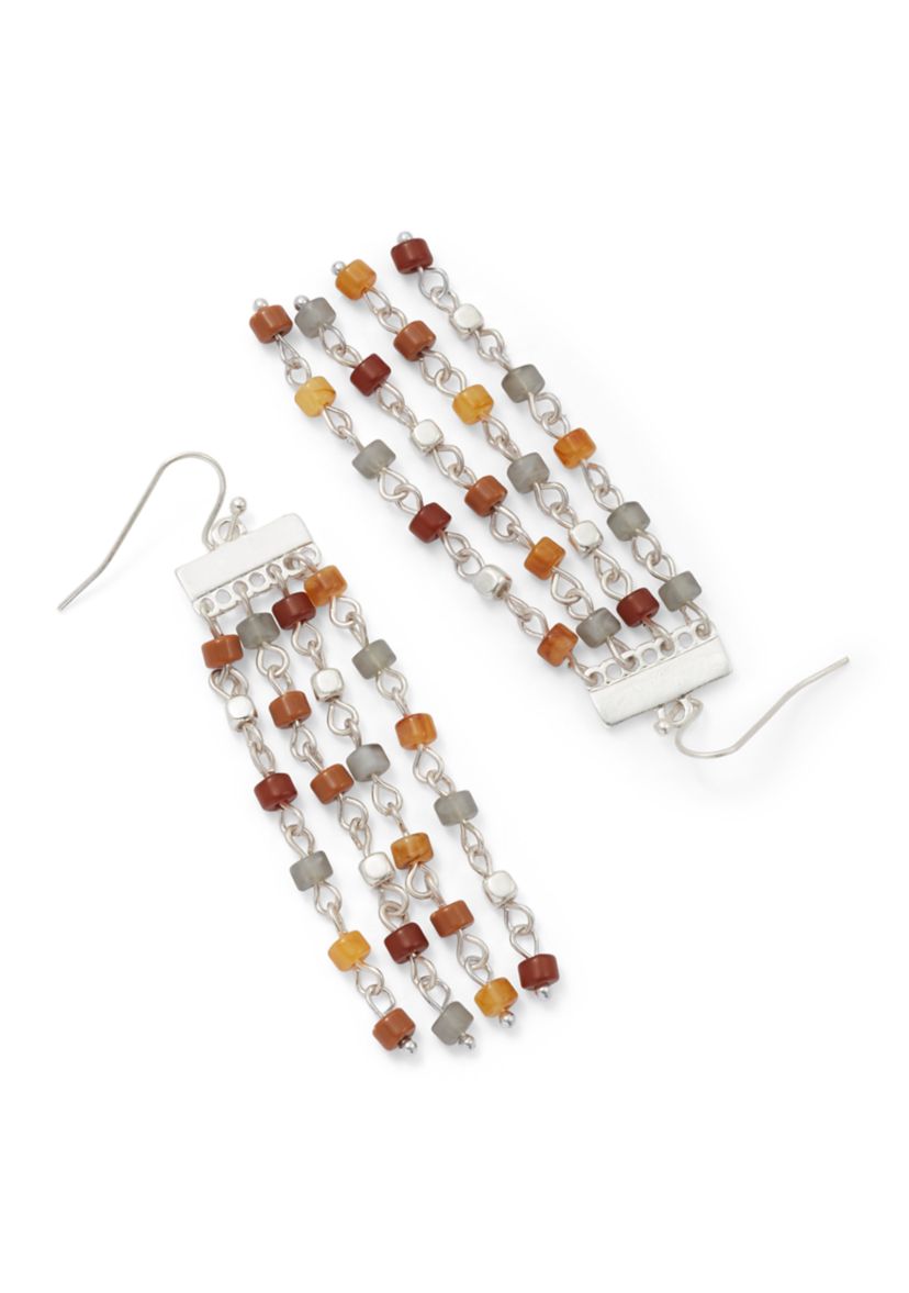Silver Tone Multi Bead Chandelier Earrings