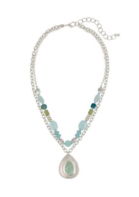 Wonderly Silver Tone Chain and Bead Necklace with Teardrop Pendant