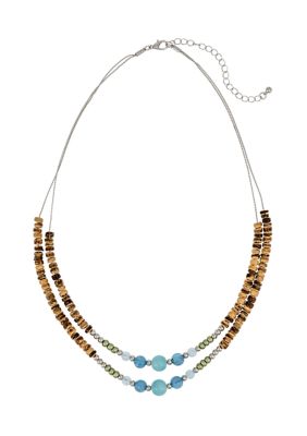 Wonderly Silver Tone Two Row Bead Frontal Necklace