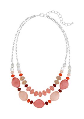 Wonderly Multi Beaded Silver Tone Two Row Necklace