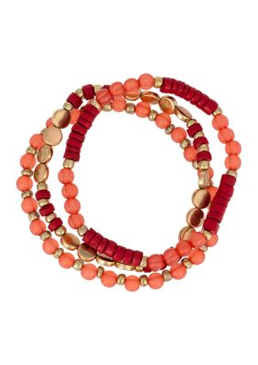 Wonderly Multi Bead Stretch Bracelet Set, Coral, 7 in
