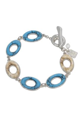 Robert Lee Morris Soho Silver Mixed Stone Oval Link Bracelet, 7.25 in