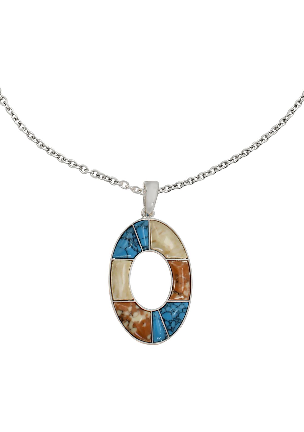 Mixed Stone Oval Pendant Necklace