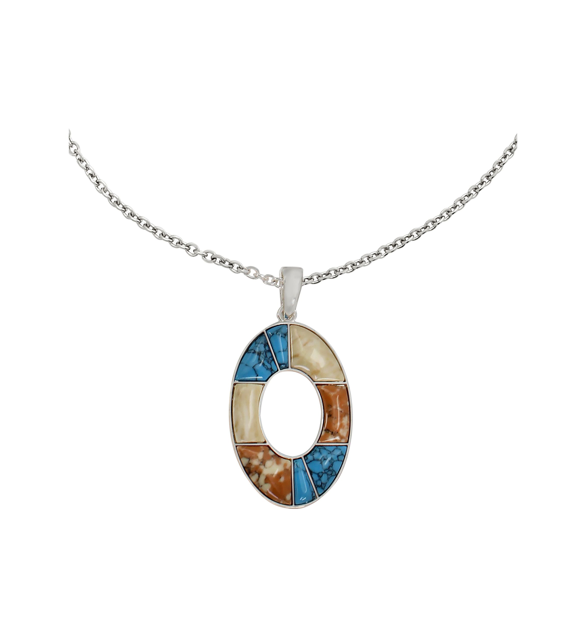 Mixed Stone Oval Pendant Necklace