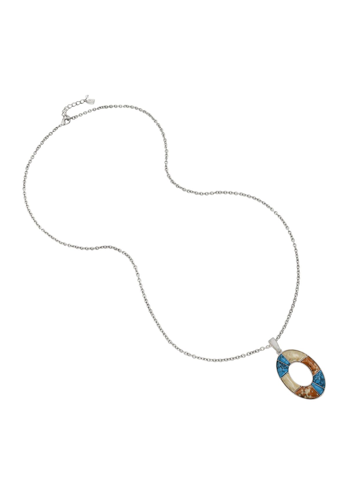Mixed Stone Oval Pendant Necklace