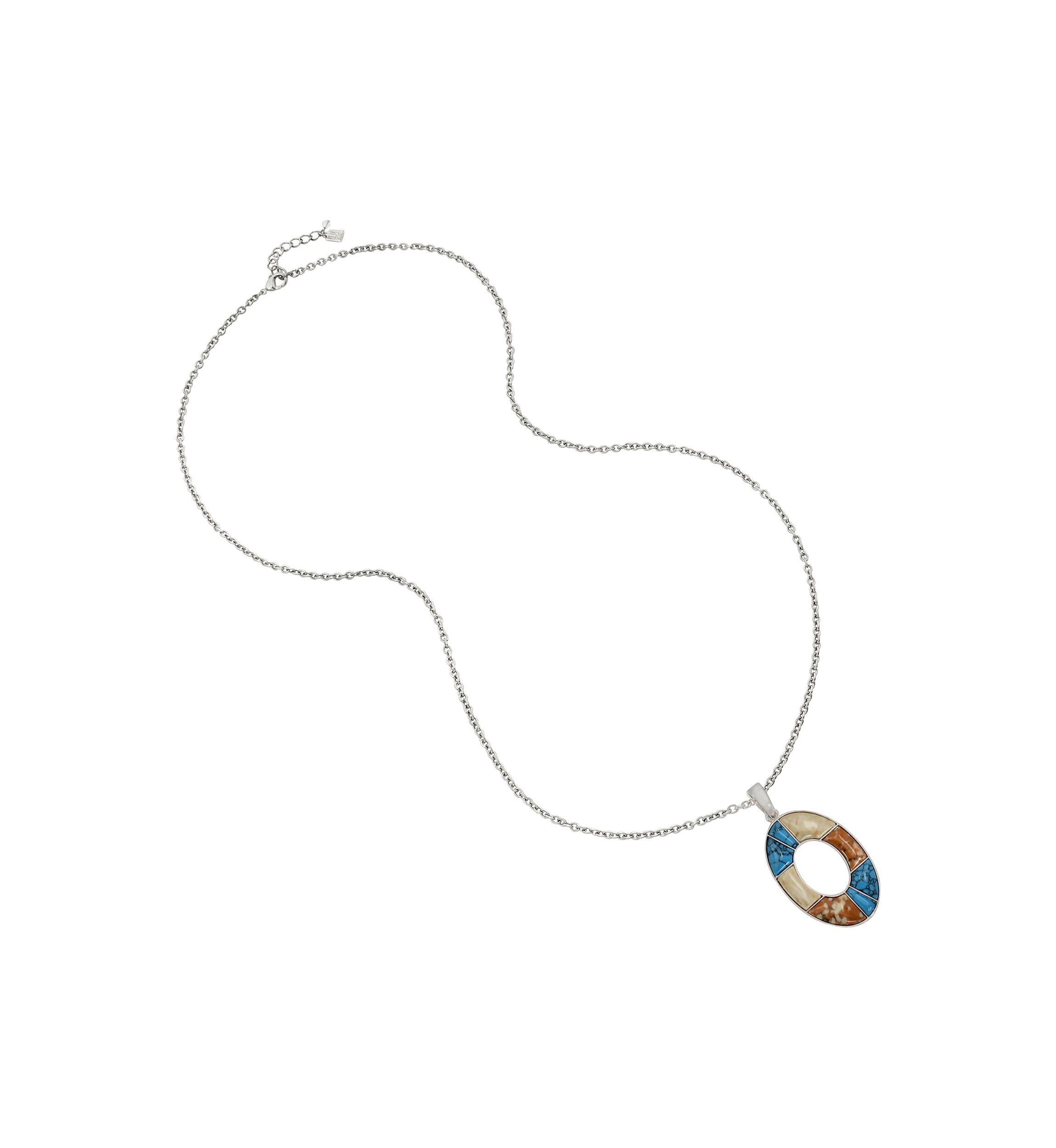 Mixed Stone Oval Pendant Necklace