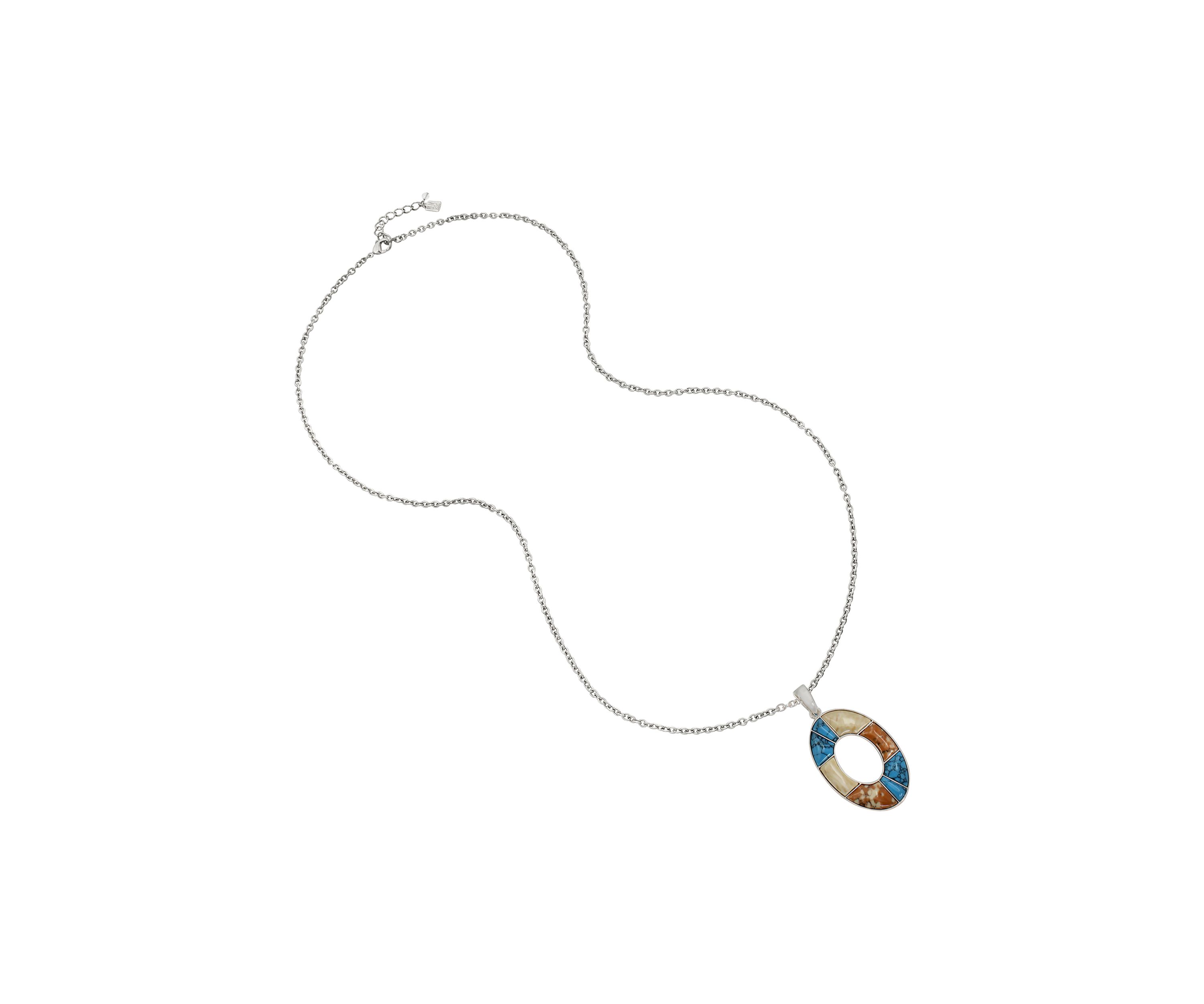 Mixed Stone Oval Pendant Necklace
