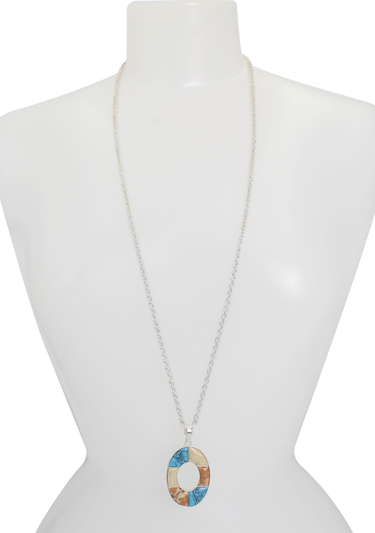 Mixed Stone Oval Pendant Necklace