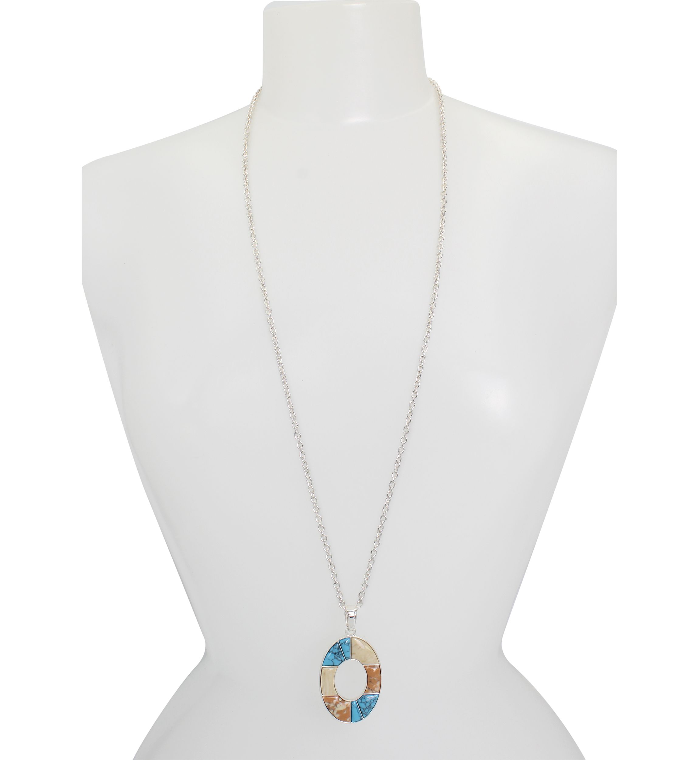 Mixed Stone Oval Pendant Necklace