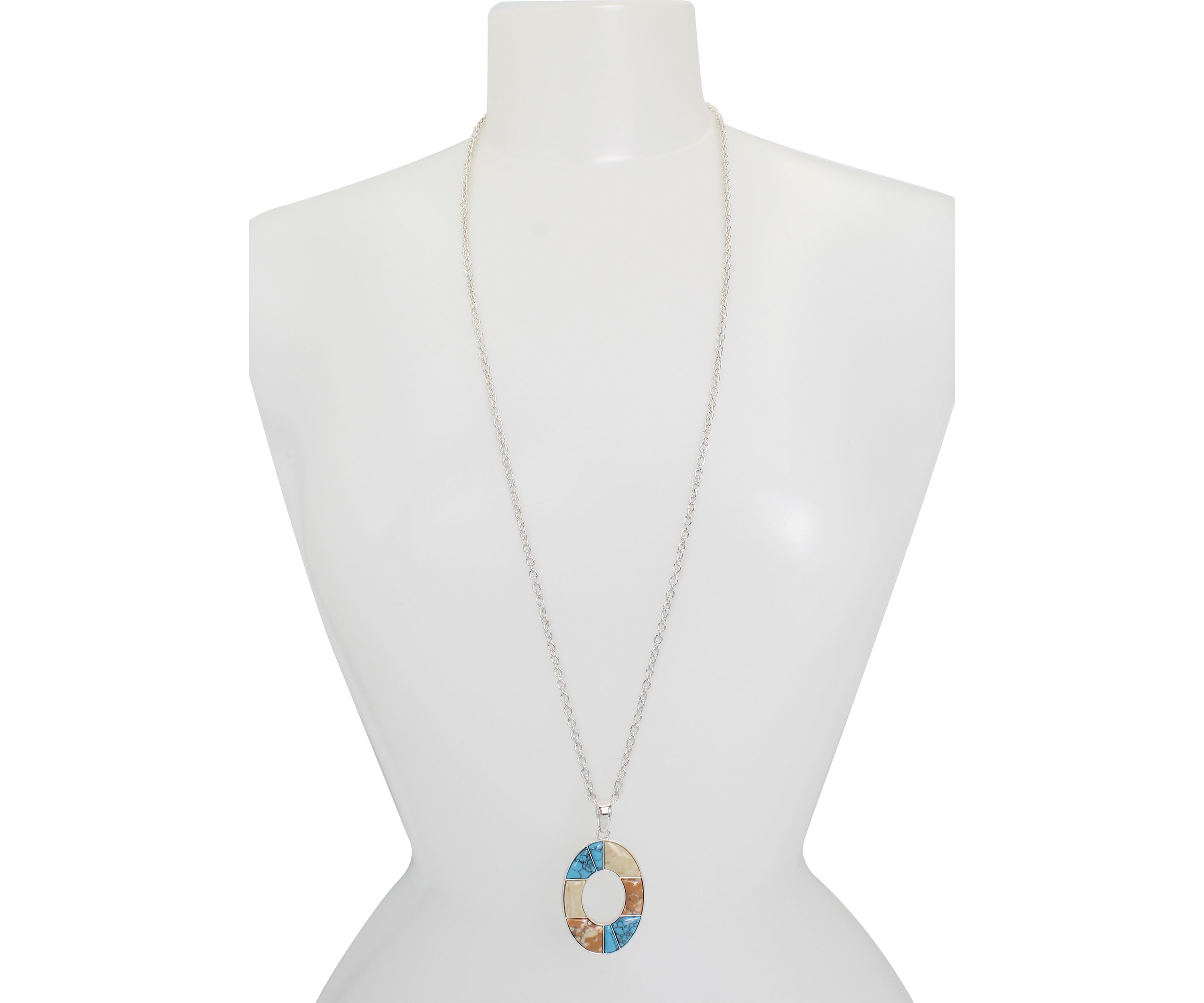 Mixed Stone Oval Pendant Necklace