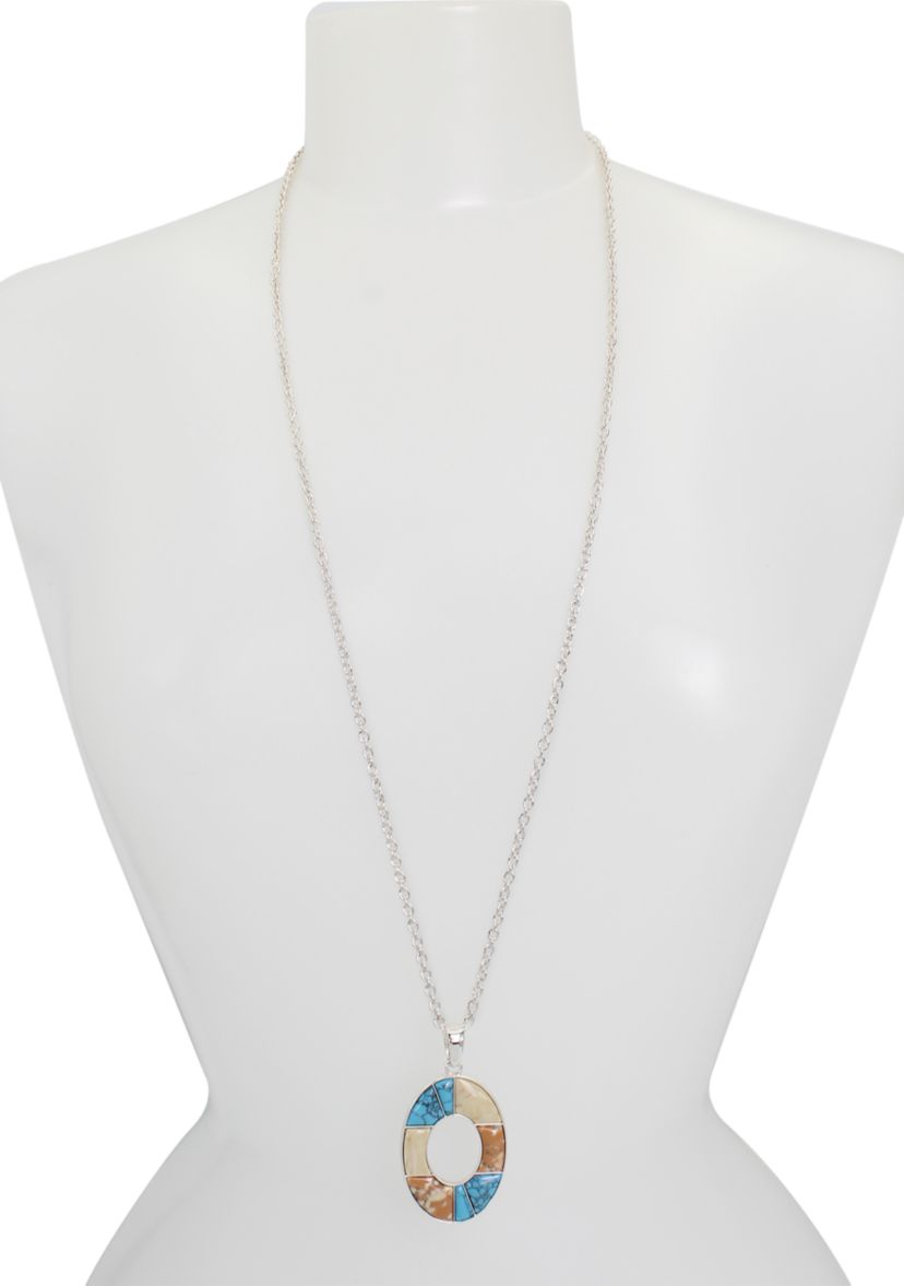 Mixed Stone Oval Pendant Necklace