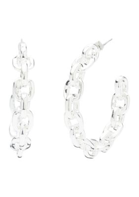 Robert Lee Morris Soho Silver Tone Chain Hoop Earrings