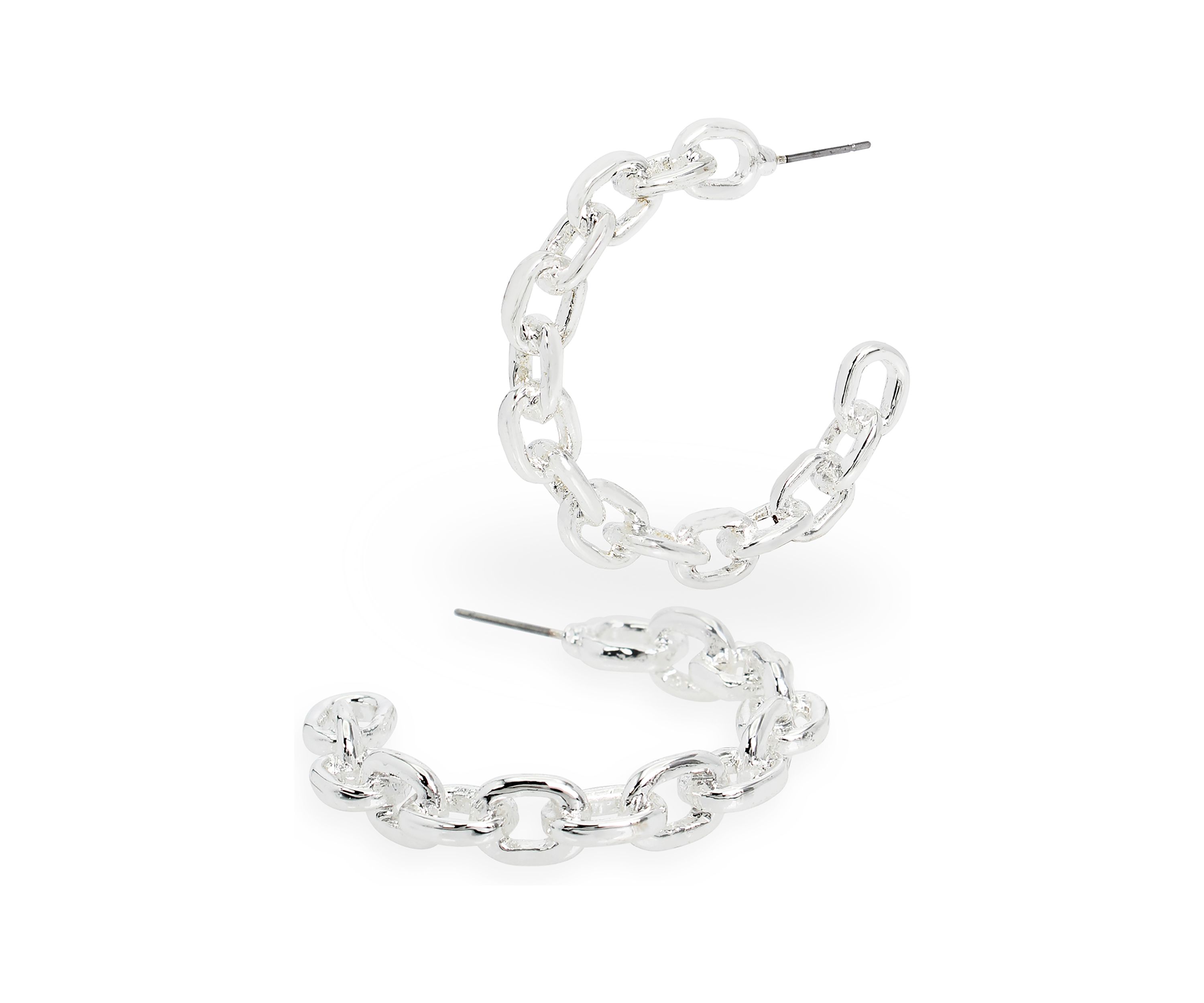 Silver Tone Chain Hoop Earrings