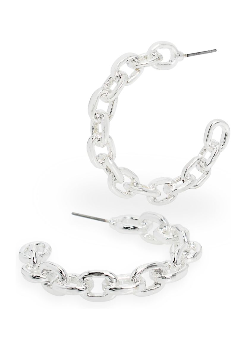 Silver Tone Chain Hoop Earrings