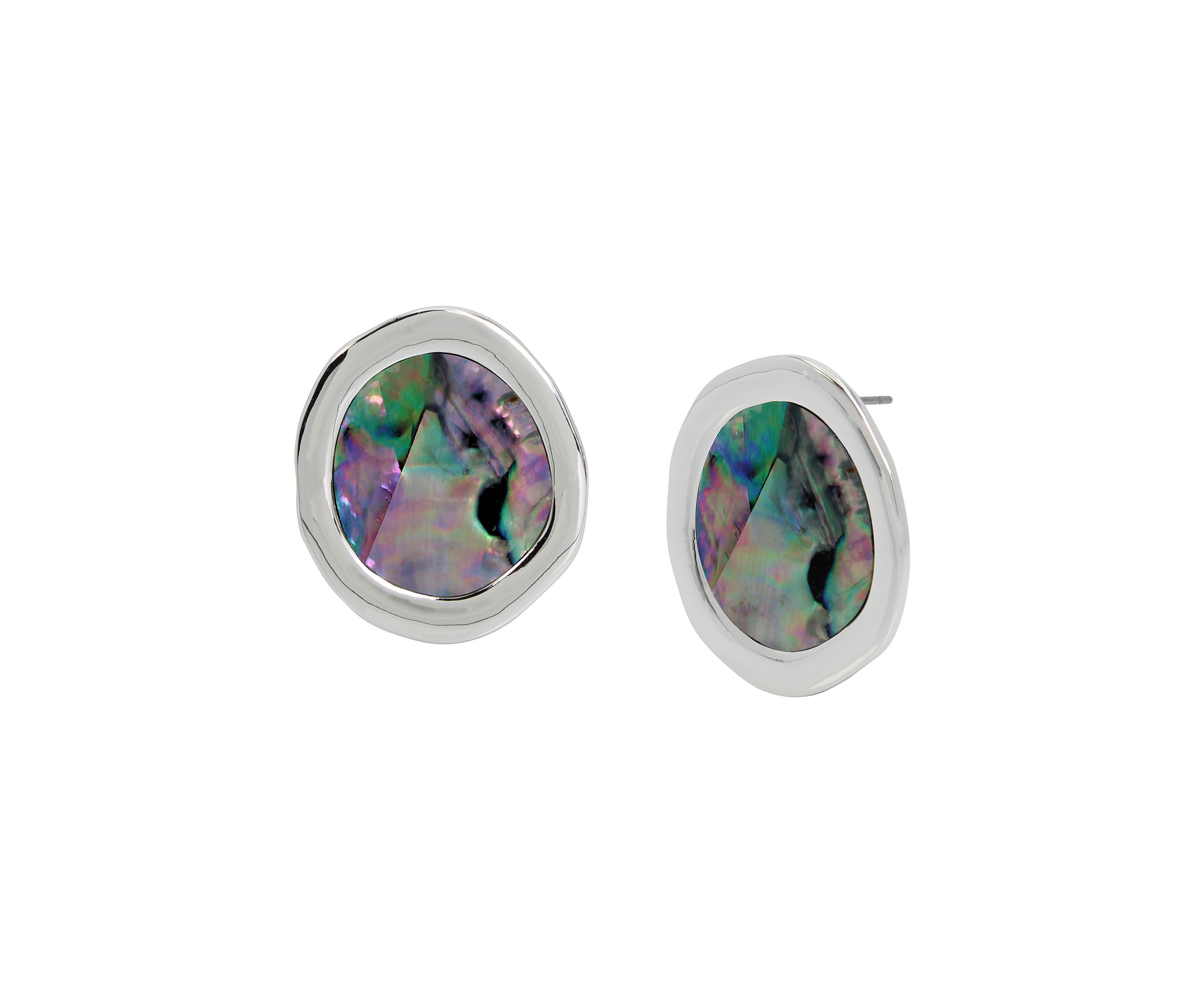 Silver Tone Abalone Stud Earrings
