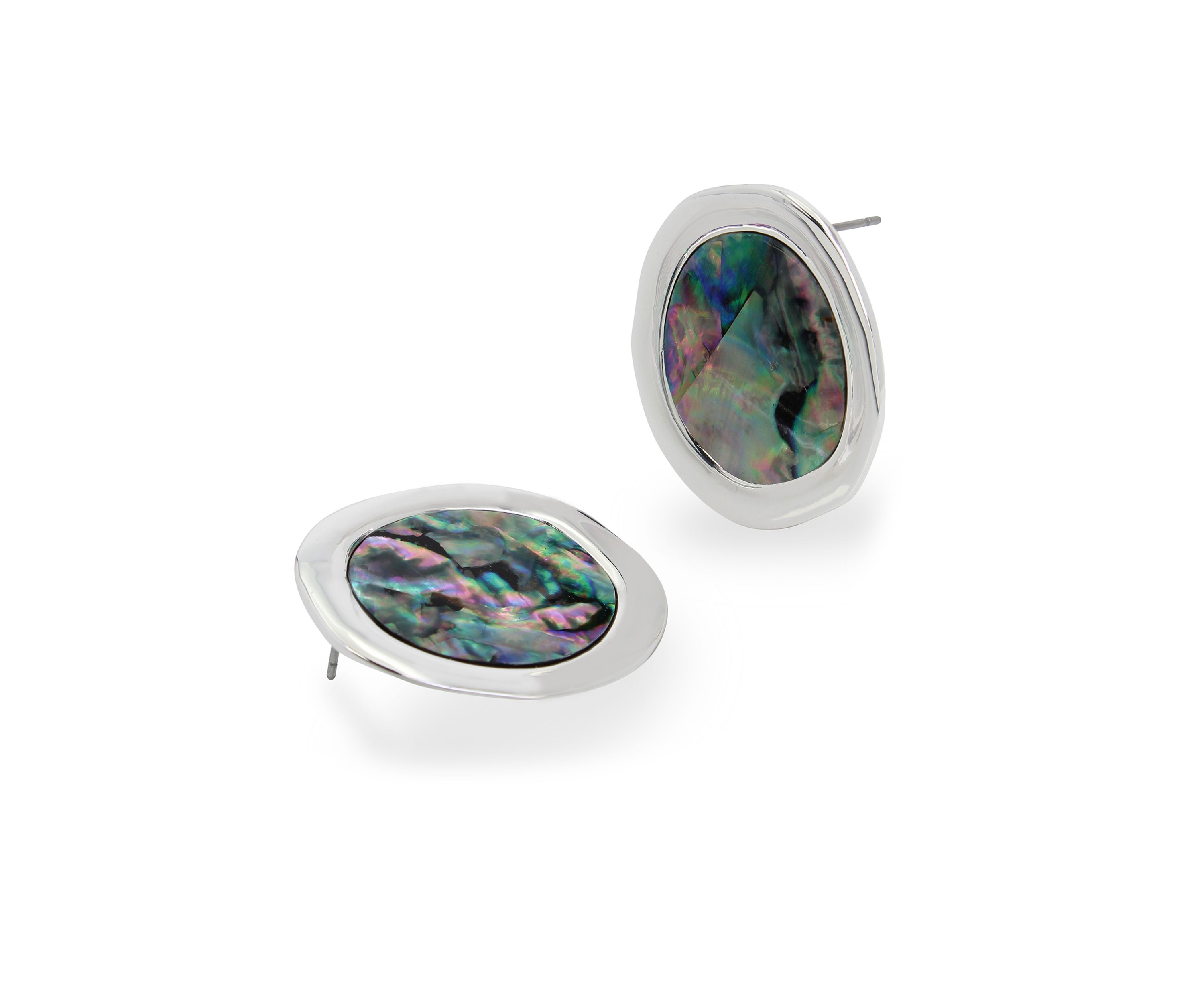 Silver Tone Abalone Stud Earrings
