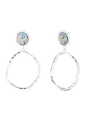 Robert Lee Morris Soho Silver Tone Abalone Hoop Drop Earrings