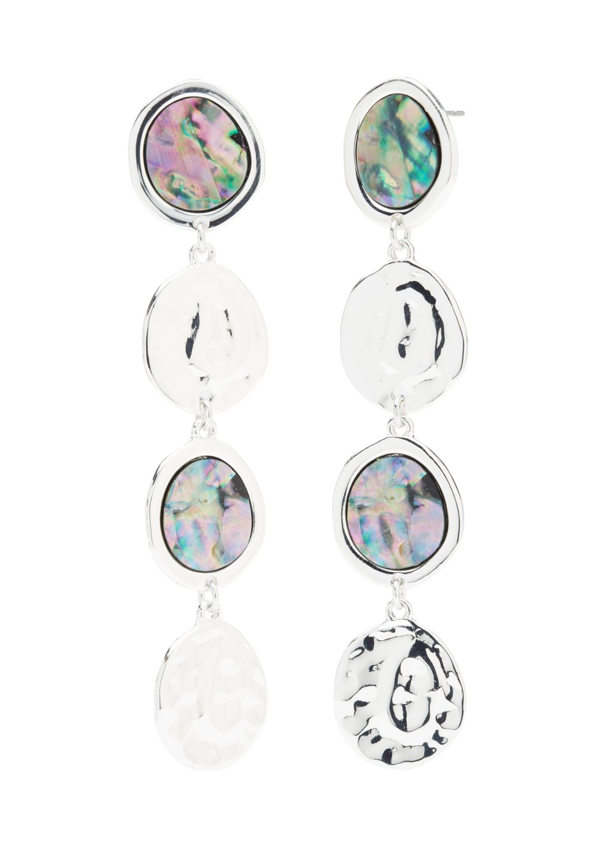 Silver Tone Abalone Linear Earrings