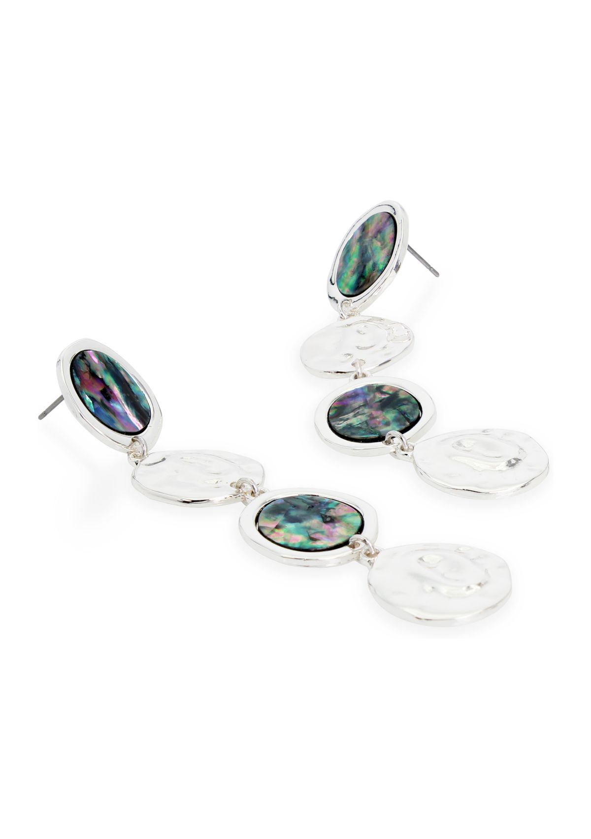 Silver Tone Abalone Linear Earrings