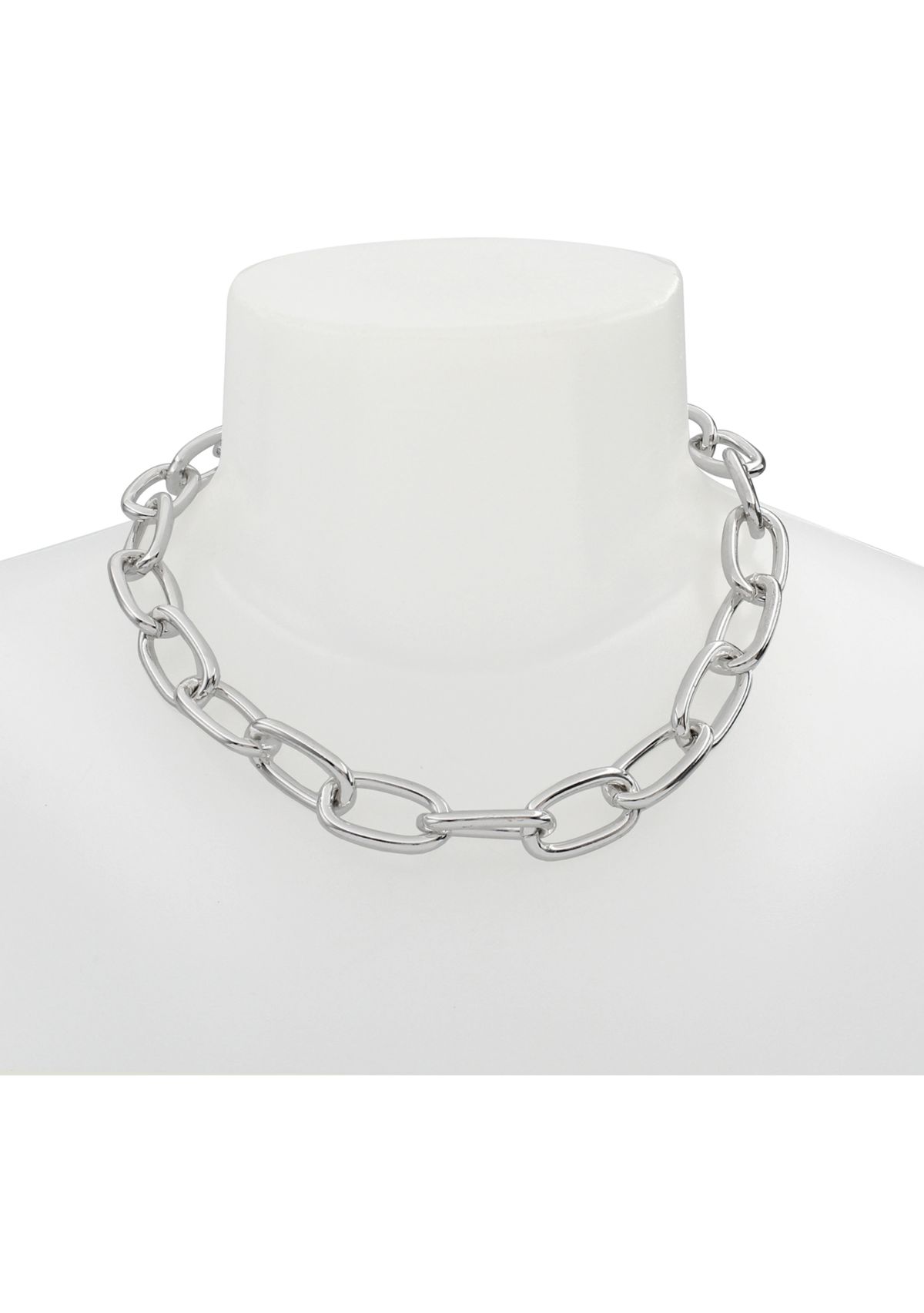 Silver Tone Textured Chain Collar Necklace