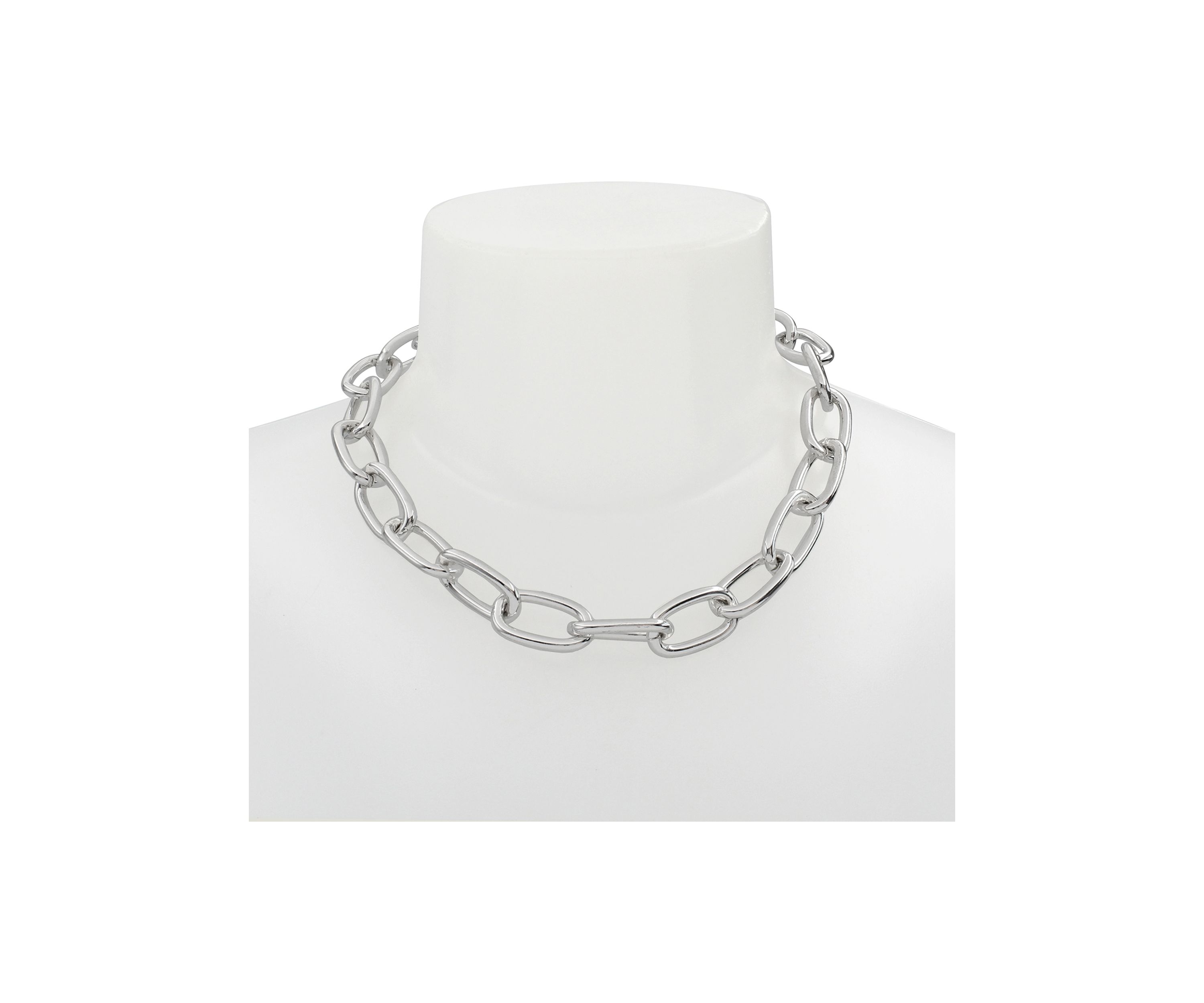 Silver Tone Textured Chain Collar Necklace