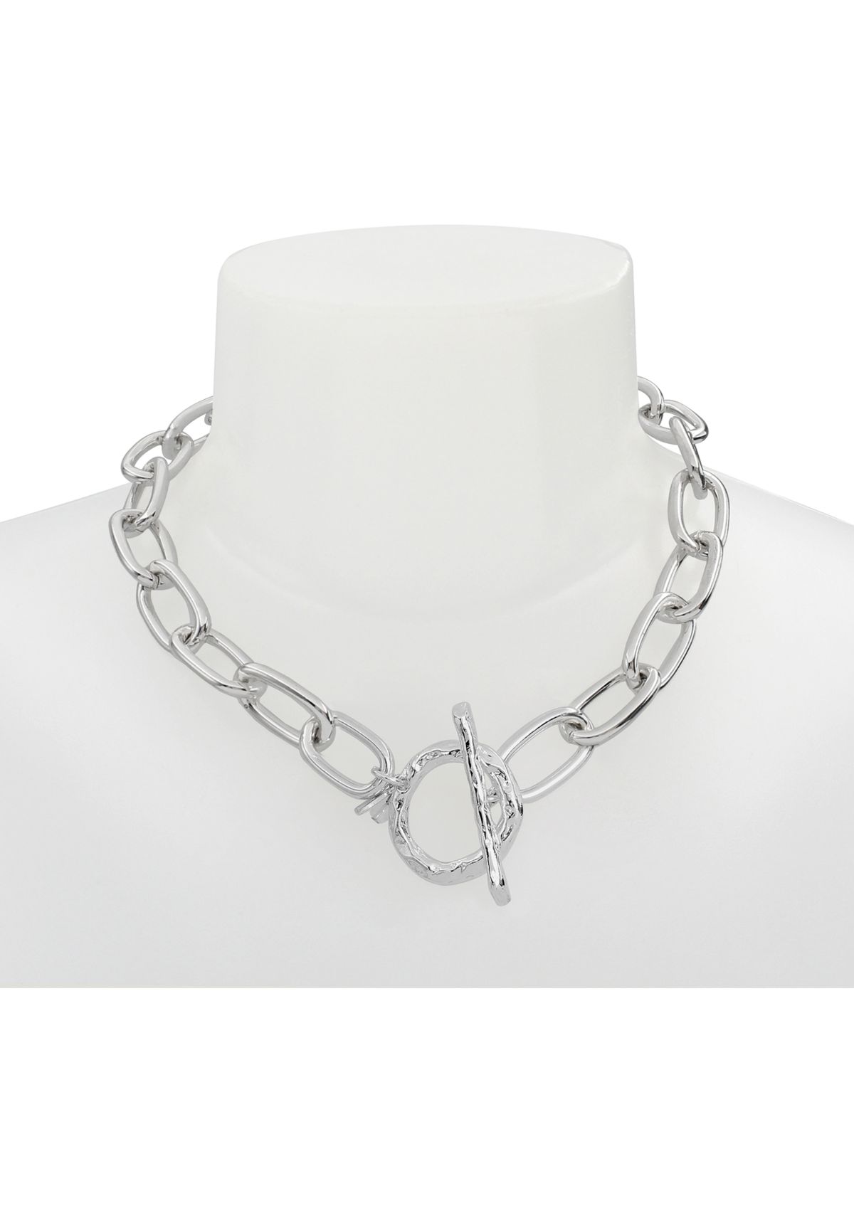 Silver Tone Textured Chain Collar Necklace