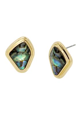 Robert Lee Morris Soho Gold Tone Abalone Molten Stud Earrings