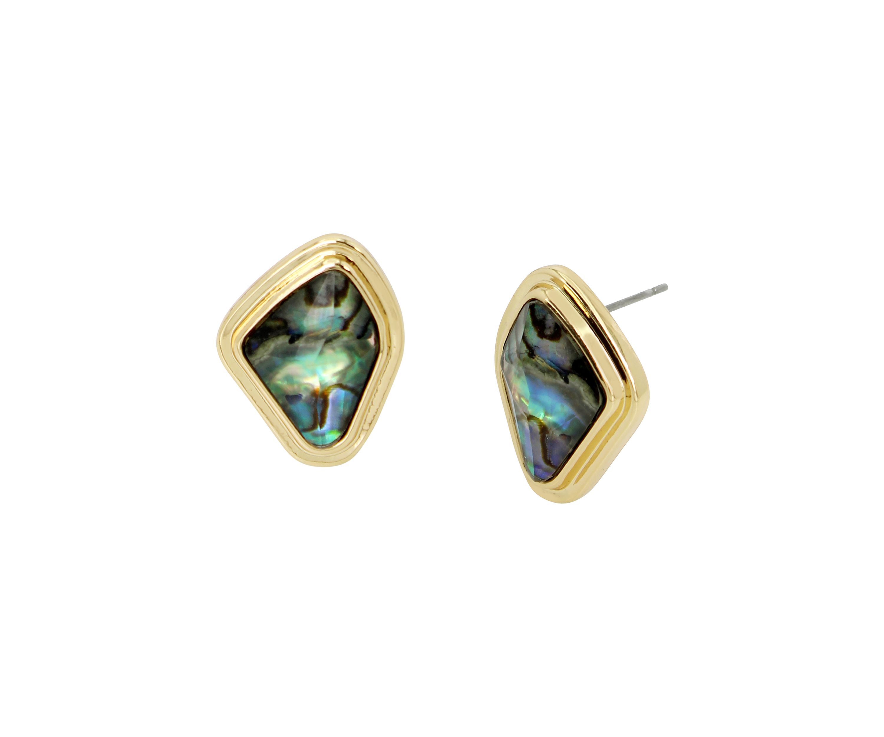 Gold Tone Abalone Molten Stud Earrings