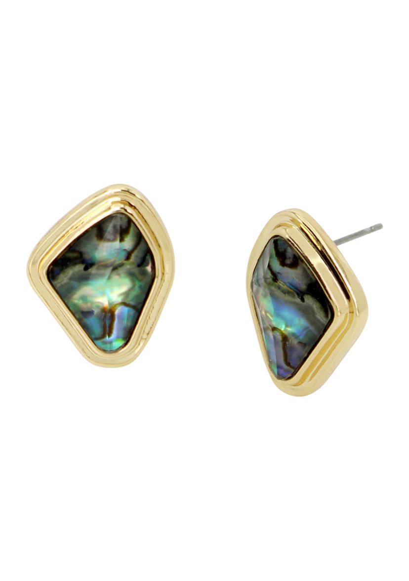 Gold Tone Abalone Molten Stud Earrings