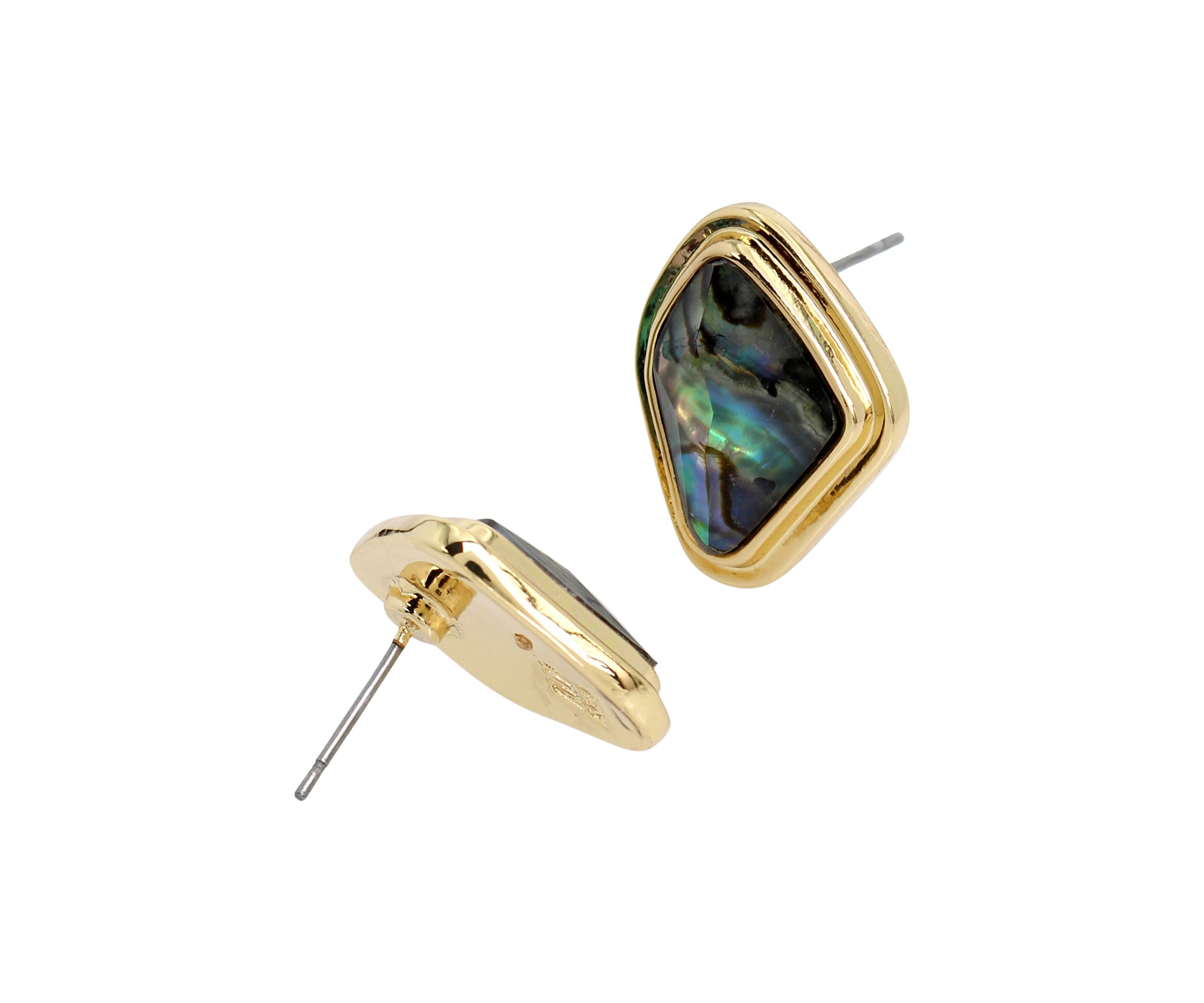 Gold Tone Abalone Molten Stud Earrings
