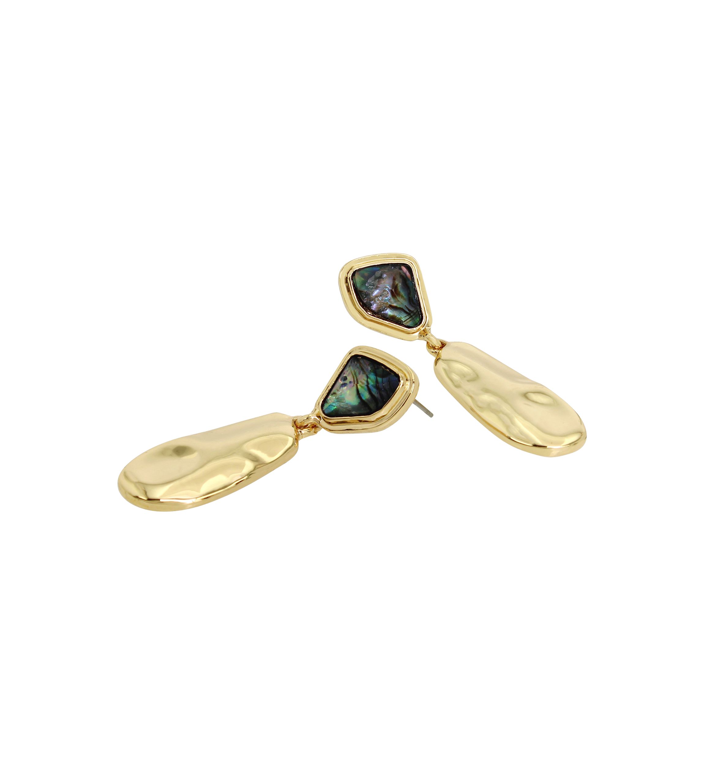Gold Tone Abalone Molten Paddle Drop Earrings