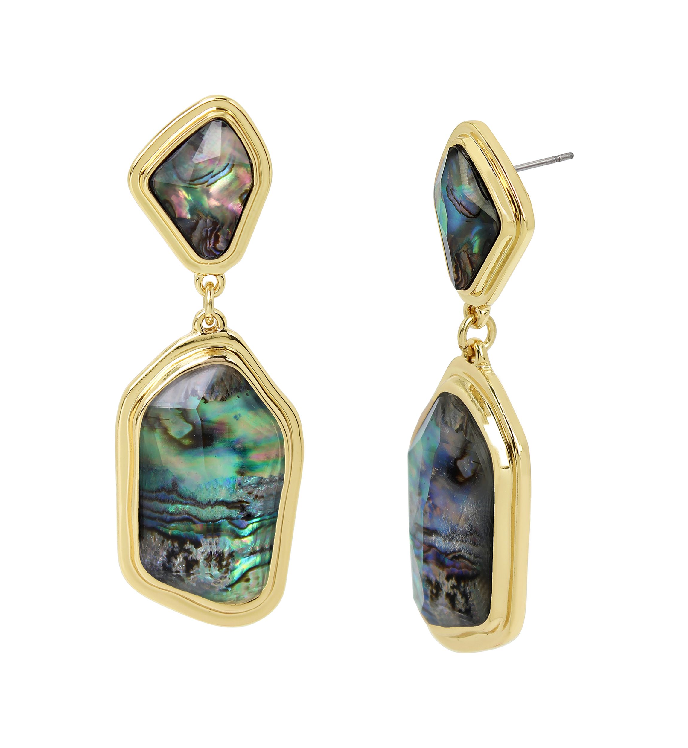 Gold Tone Abalone Molten Double Drop Earrings