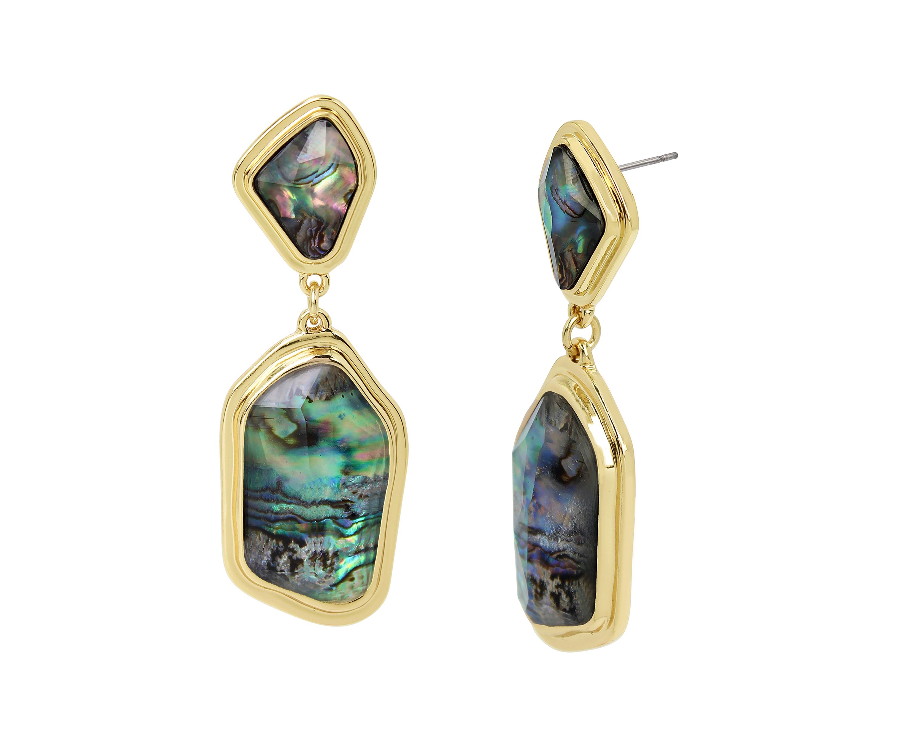 Gold Tone Abalone Molten Double Drop Earrings