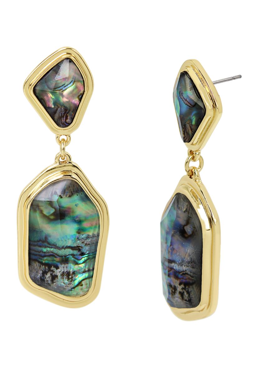 Gold Tone Abalone Molten Double Drop Earrings