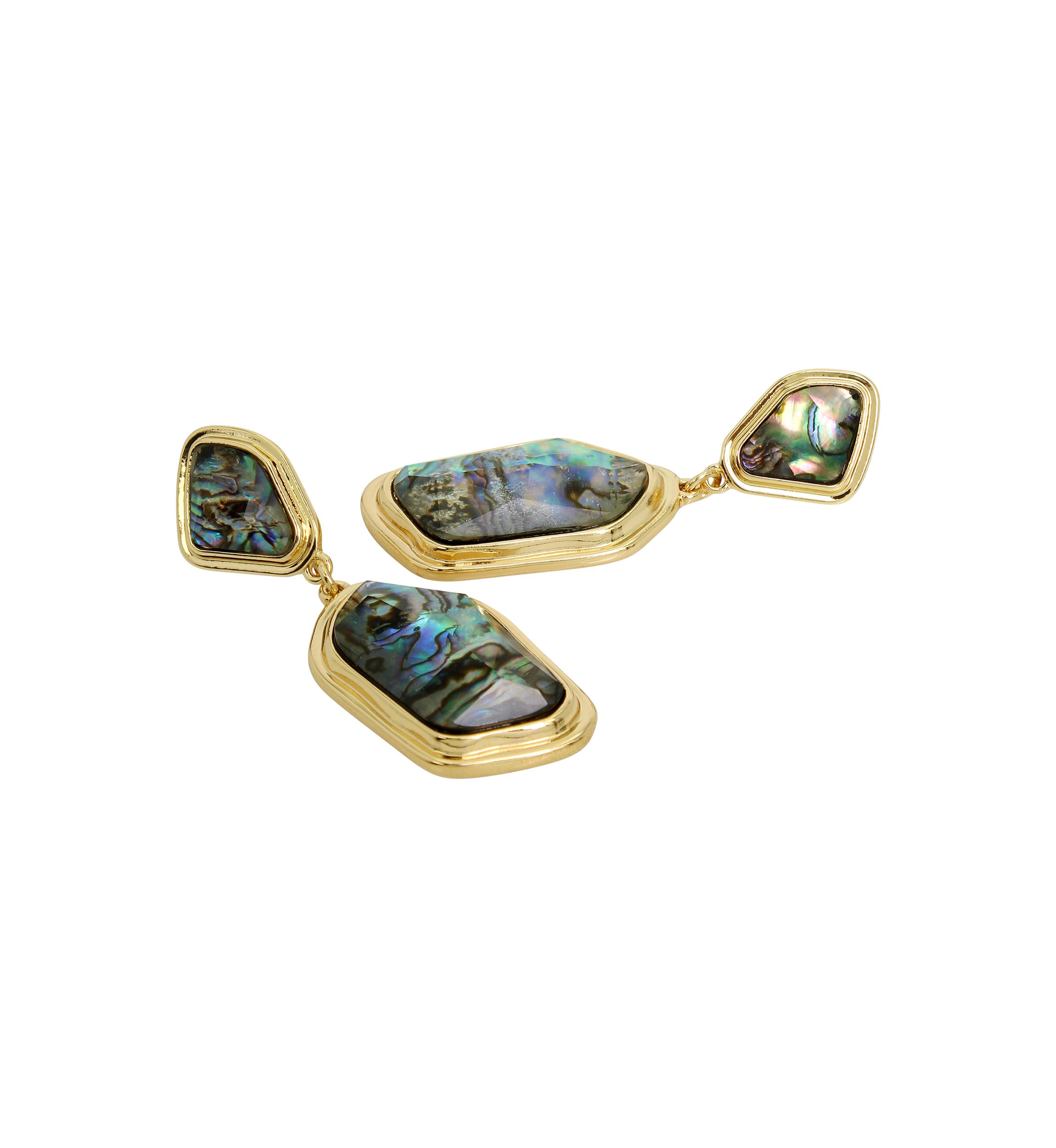 Gold Tone Abalone Molten Double Drop Earrings