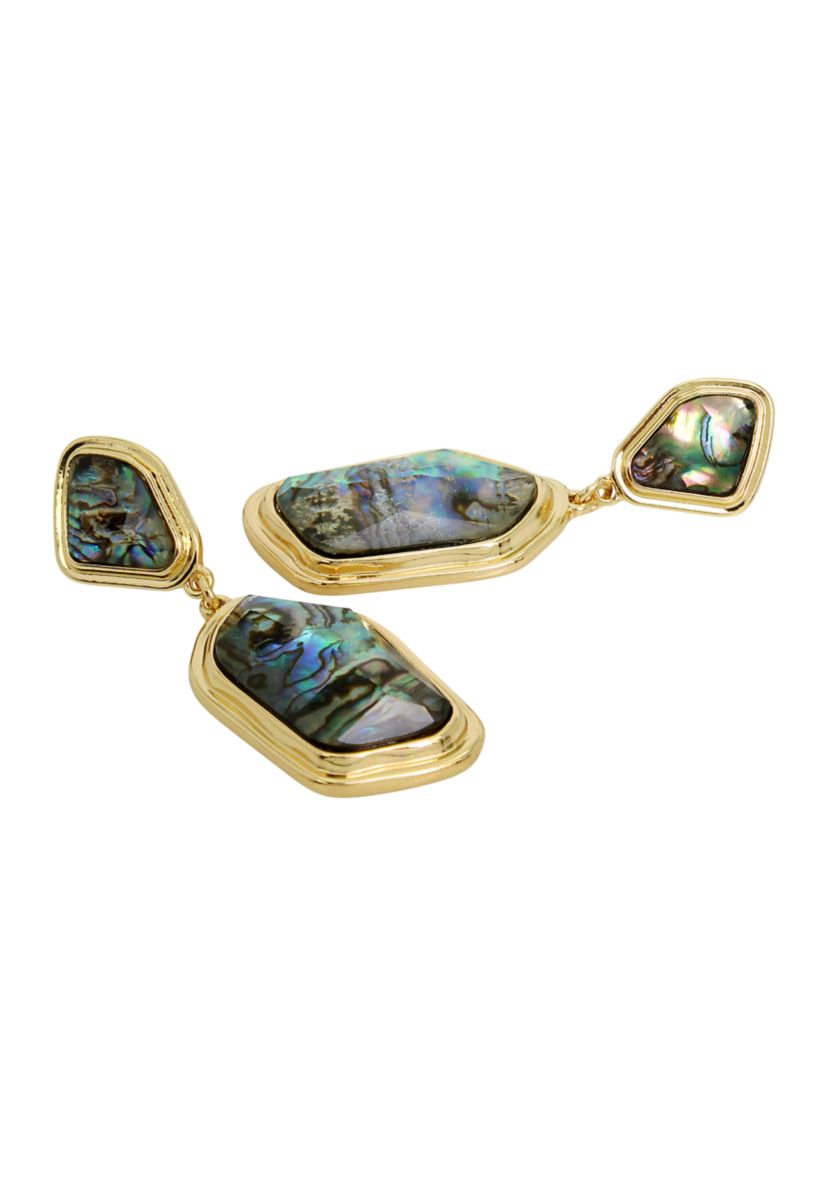 Gold Tone Abalone Molten Double Drop Earrings