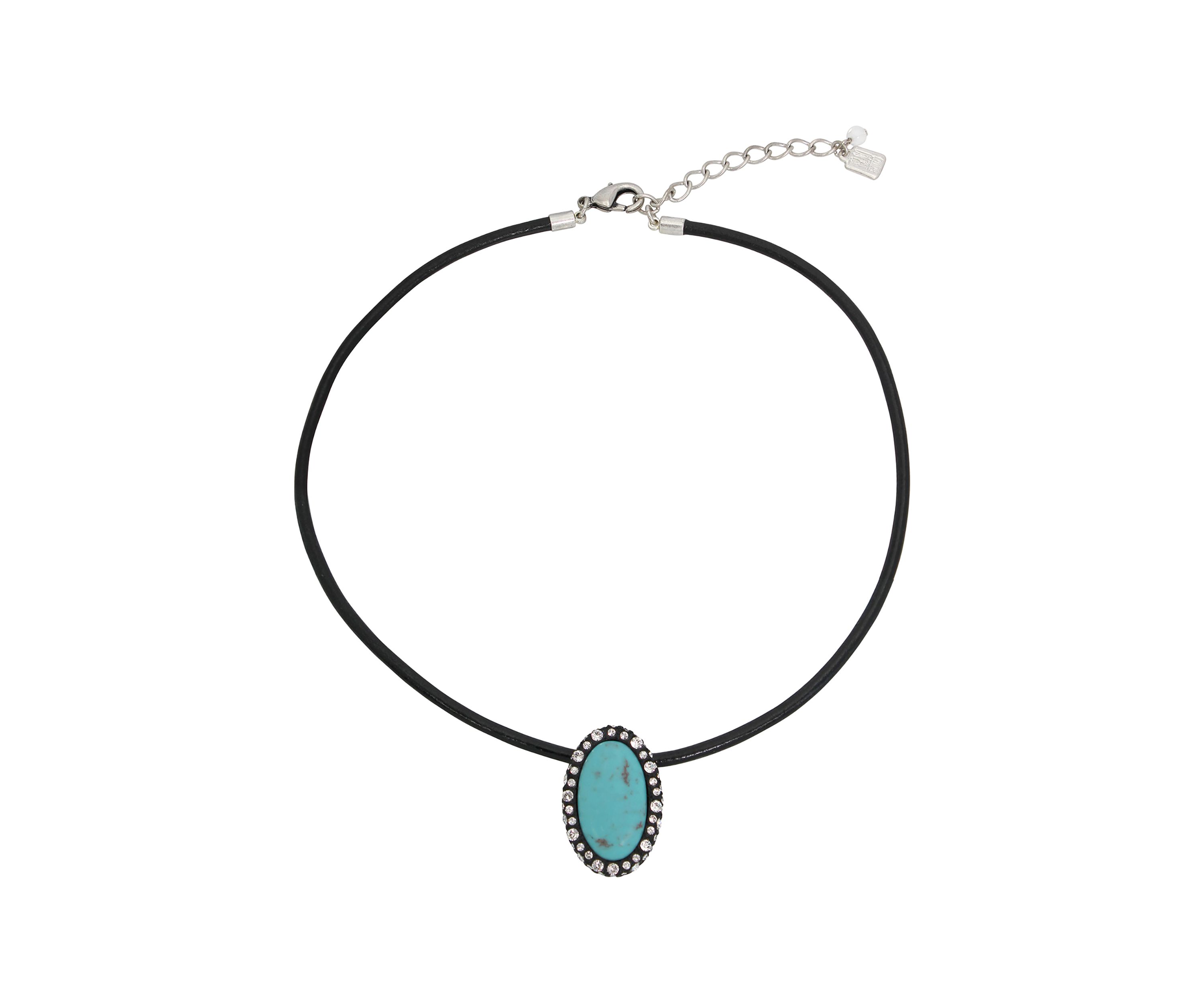 Turquoise Cabochon Pendant Leather Necklace