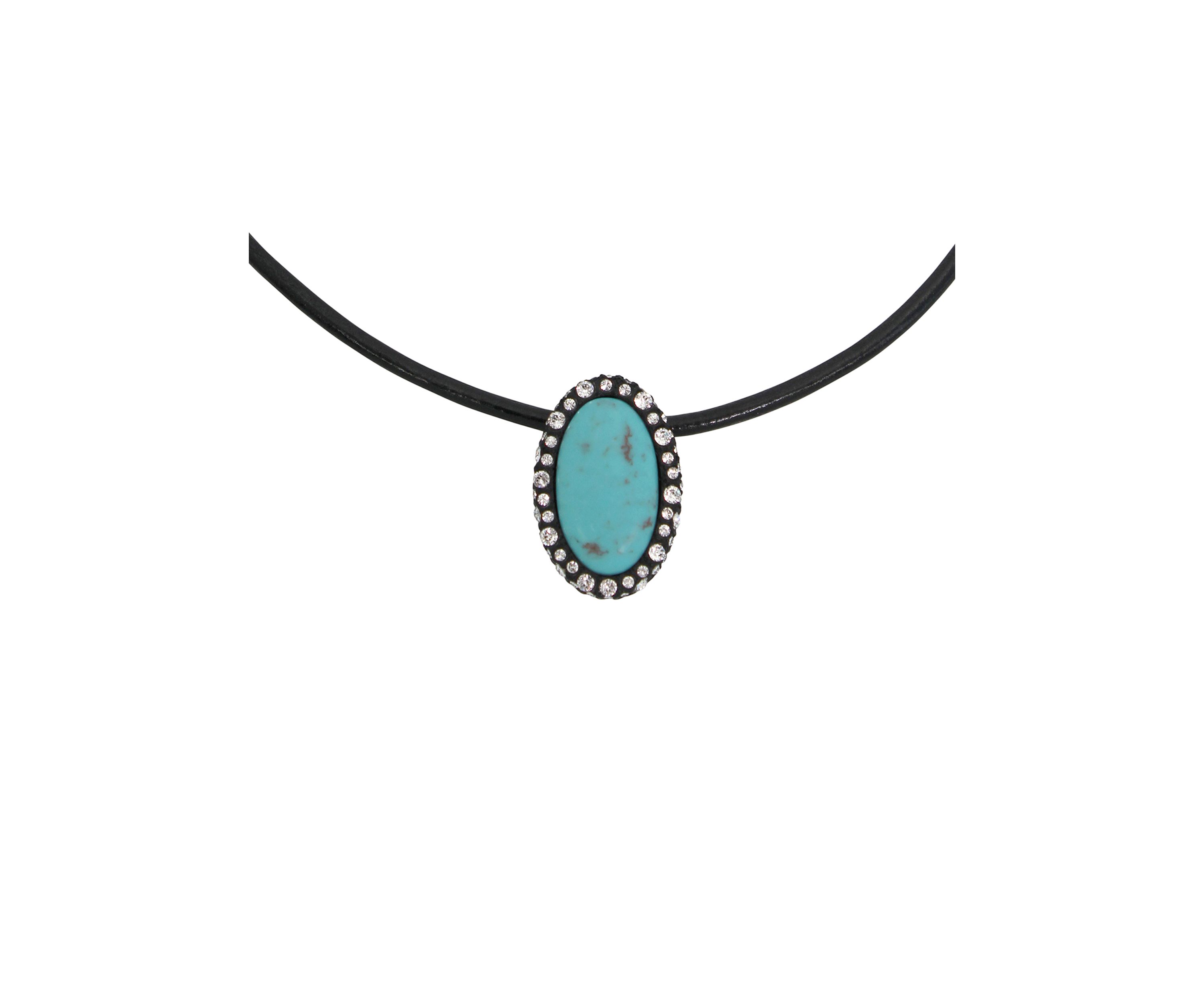 Turquoise Cabochon Pendant Leather Necklace